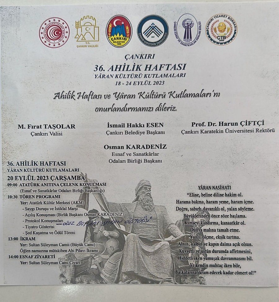 avaratepesi's tweet photo. Ahilik haftası kutlama programı https://t.co/pMk9RxnVRH