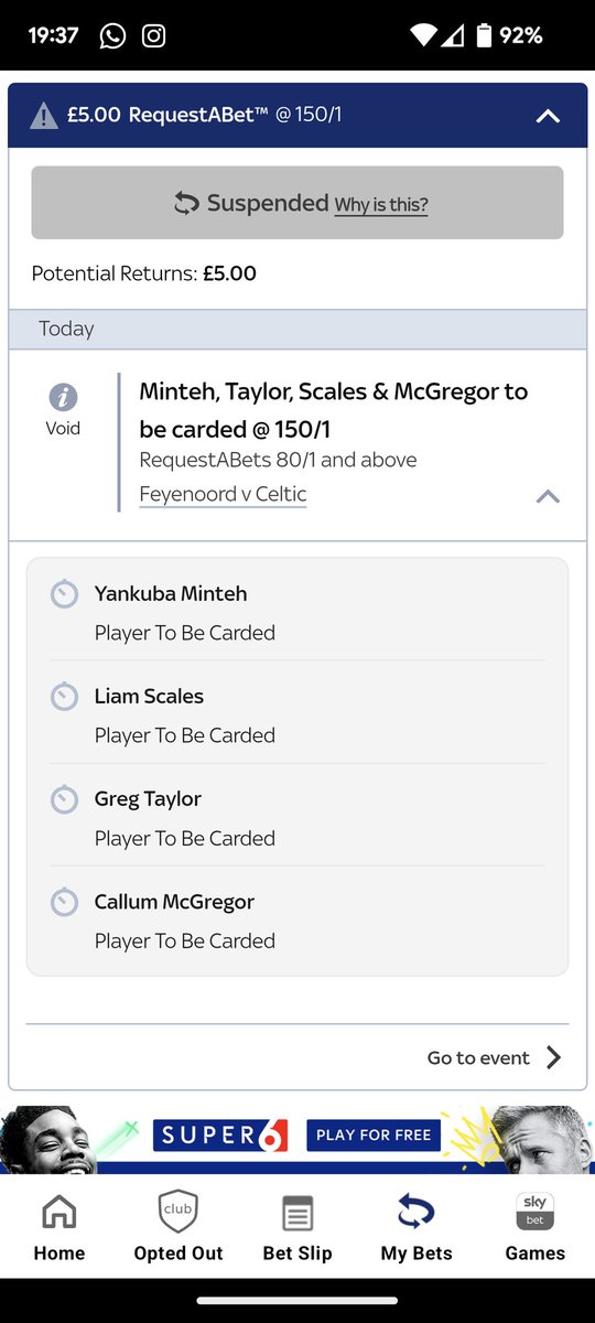 peanuts_91's tweet photo. @SkyBet why would you void my bet when all players are starting? https://t.co/dLnaUavyXQ