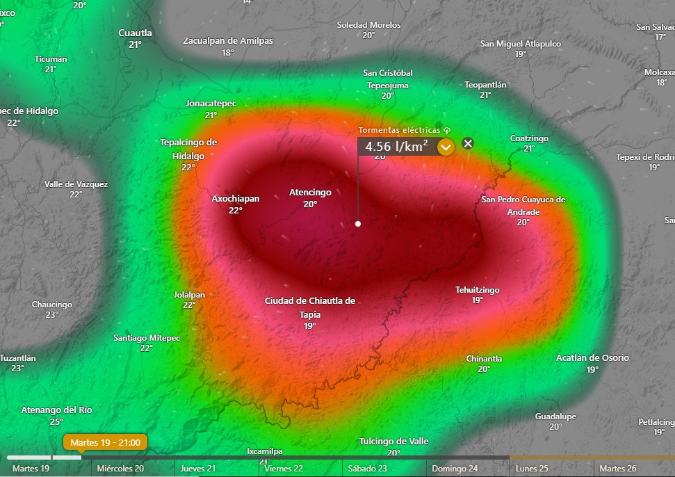 Simulador de #Tormentas señala potencial muy fuerte en el Suroeste de Puebla: Atencingo Chiautla Axochiapan SnPedroCuauyuca