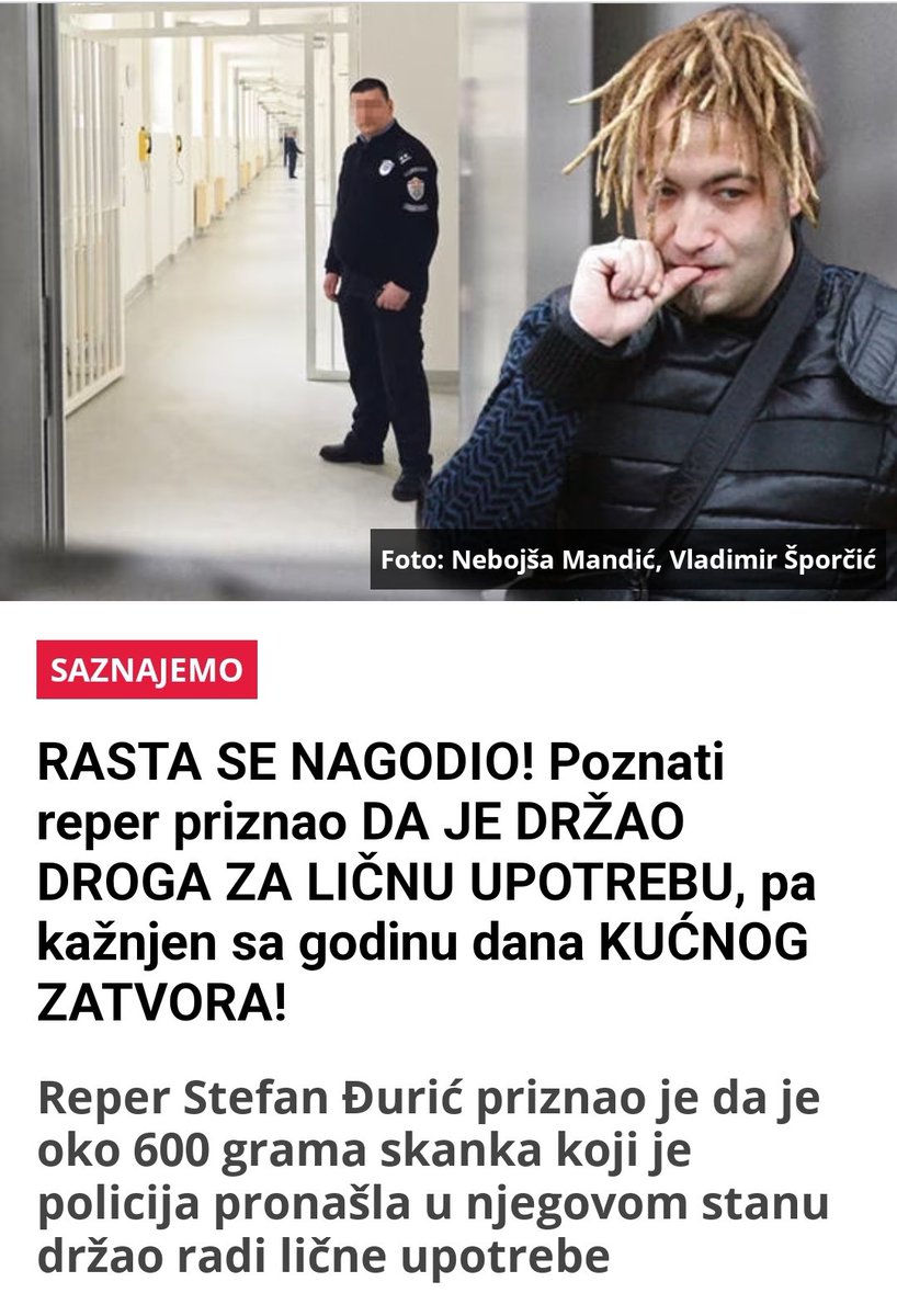 NemanjaSarovic's tweet photo. ИМА ЛИ КРАЈА ПОНИЖАВАЊУ ПОЛИЦИЈЕ??

Да ли ће неко од њих коначно подићи глас?!

Док полицијски џип са укљученом ротацијом служи као декор, три службене шкоде са блинкерима довозе "уважене госте" на промоцију албума "уваженог Расте", иначе хапшеног и правоснажно осуђеног због кокаина и веће количине сканка пронађеног у његовом поседу!

Човек је признао да је 600 грама сканка било за "личну употребу" и нагодио се са тужилаштвом да добије годину дана кућног затвора. Е сад, да ли је понижавање полиције де�� споразума са тужилаштвом...

Иначе, док је Србија макар иоле личила на државу, судови су људе са толиком количина дроге осуђивали на вишегодишњу робију јер се све више од неколико грама сматра дрогом за даљу продају а не за личну употребу.