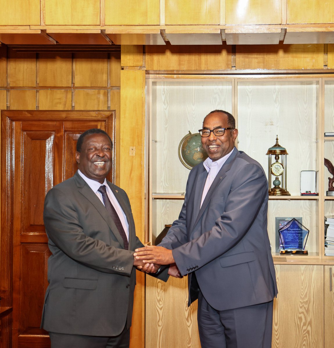 MusaliaMudavadi's tweet photo. Had a productive meeting with UNHCR Special Envoy for the Horn of Africa, Amb. @AMB_Affey, who called on my office today. We discussed refugee status in Kenya and ways to enhance cooperation with the UN. This is an important step towards ensuring the well-being and support for refugees in our country. 

Kenya is now the second biggest refugee-hosting country in Africa after Ethiopia and we will continue to extend our hospitality to this vulnerable group. 

Additionally, we will actively engage with our neighboring countries and contribute to peace building efforts, creating safer conditions for people to return home.