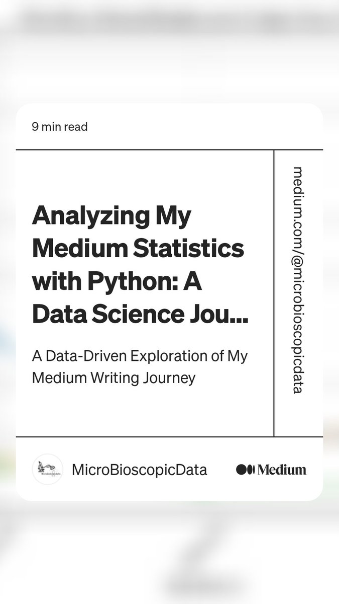 Since February 2023, I’ve been actively sharing my insights on the Medium platform, covering topics ranging from bioimage analysis to data science and cryptocurrency. In this tutorial, we’ll dive into the world of data analysis... levelup.gitconnected.com/analyzing-my-m…