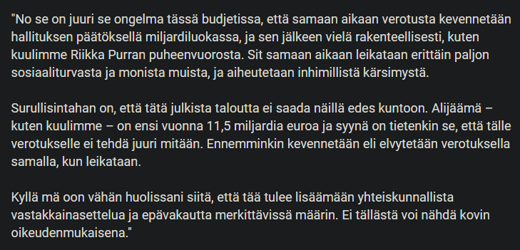 #Budjettiriihi #YleAStudio STTK:n pääekonomisti Patrizio Lainà murskasi äsken 40 sekunnissa sen ohuen yläpilvilinnan, minkä rakentamiseen Orpon hallitus käytti ensin 40 minuuttia tehotonta peliaikaa.