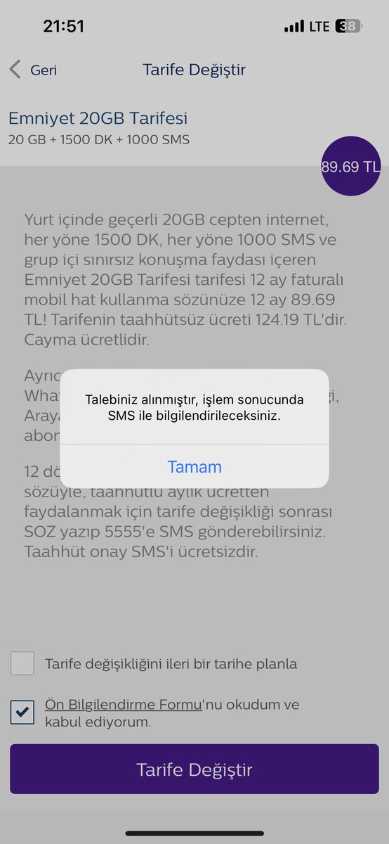 hcg1907's tweet photo. @TTDestek  Defalarca kez talep göndermeme rağmen cevap vermiyorsunuz. O zaman mobil uygulamanızda neden bu işlem var? Bu tarifeye mobilden geçemiyosam ne diye uğraşıyoruz kardeşim! https://t.co/HuasvUwdtV