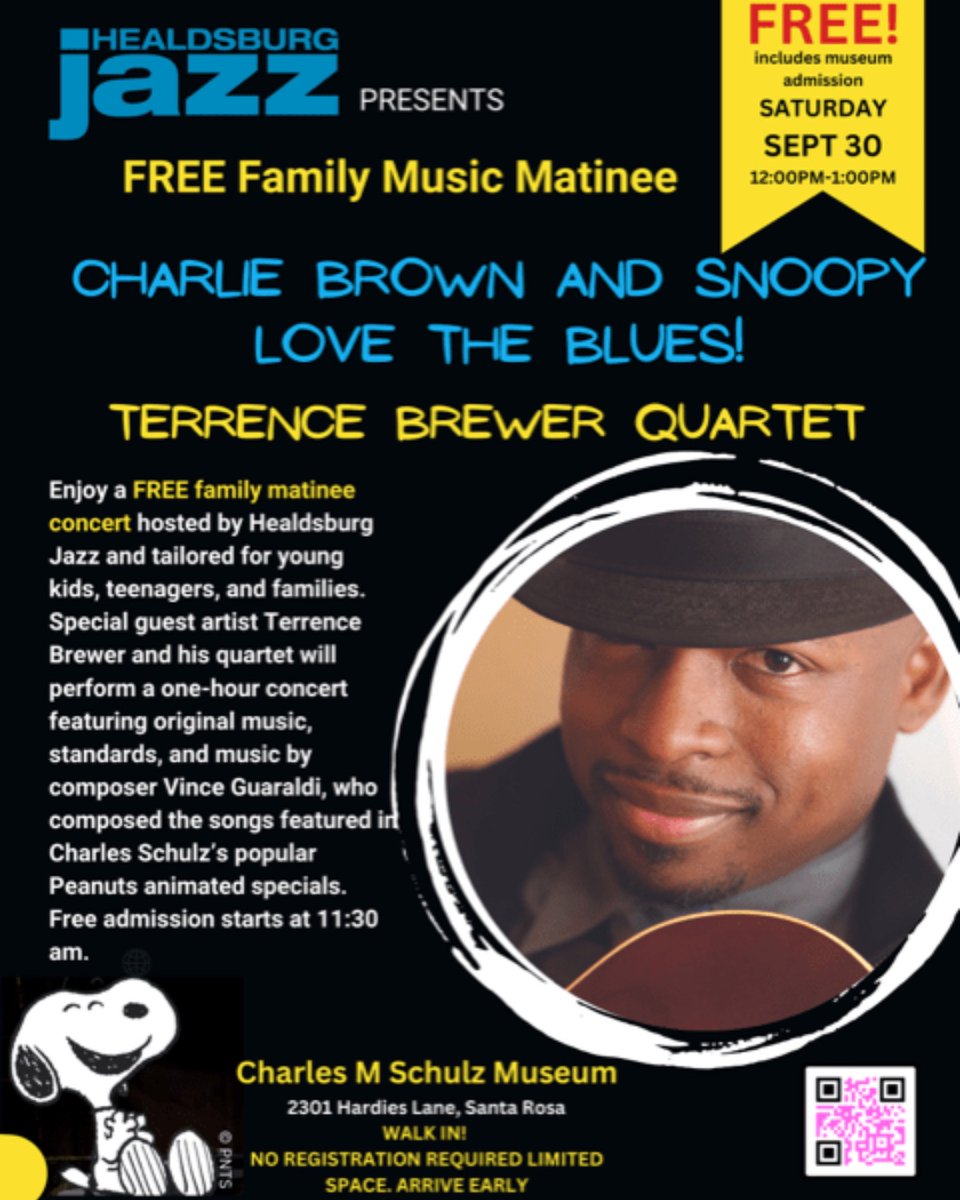 healdsburgjazz's tweet photo. Join Us on Saturday, September 30, Noon – 1pm at the Charles Schulz Museum in Santa Rosa. https://t.co/cVpeAm9FR7