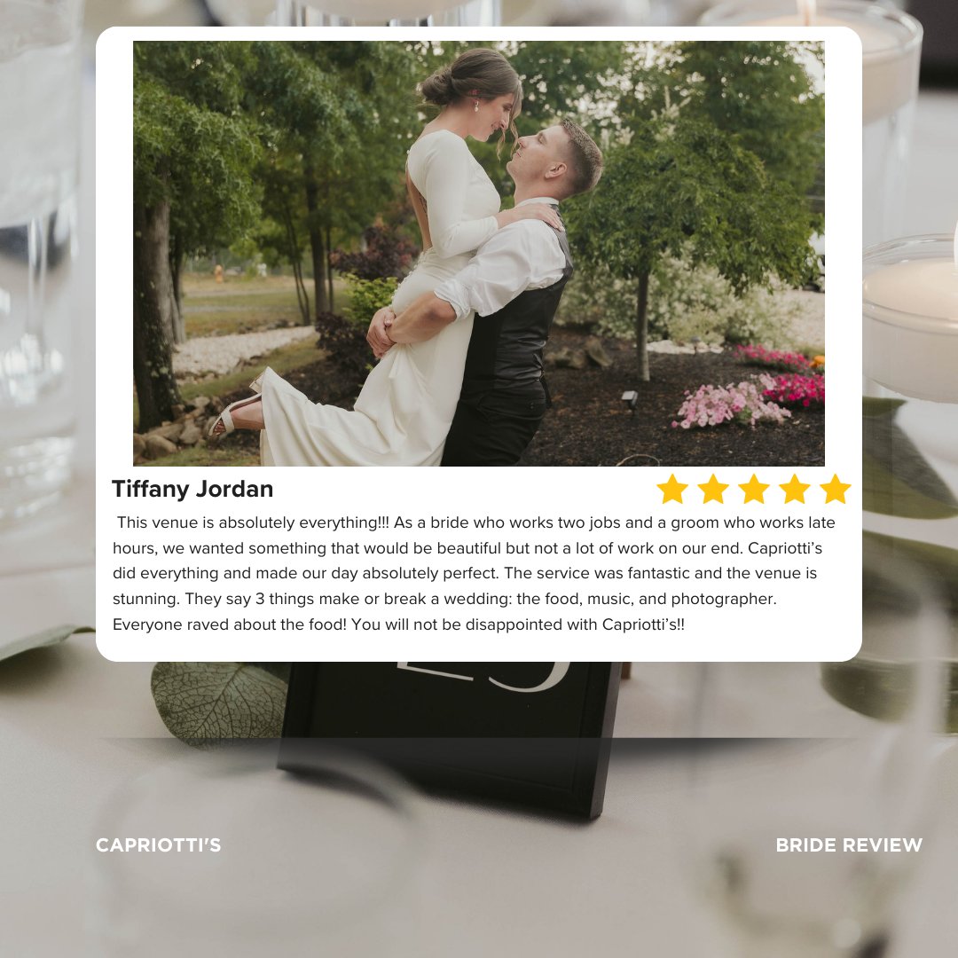 CapriottisCater's tweet photo. We're so thrilled to have received a five-star review for our stunning wedding venue! A huge thank you to everyone who helped make this special day a beautiful one✨" https://t.co/ONnETWPklH