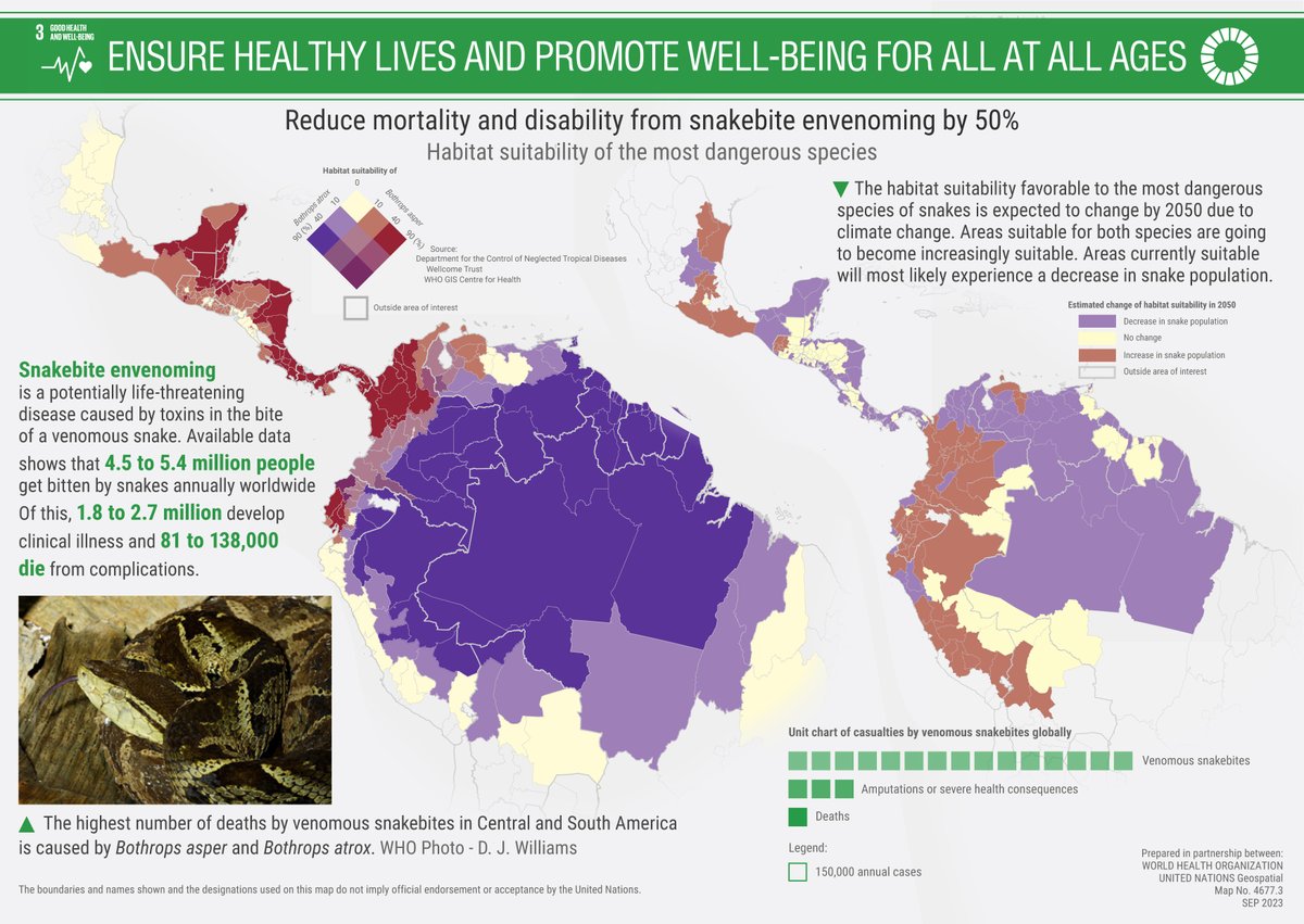 UN_OICT's tweet photo. Here’s a peek in advance of our 2023 Mapping 17 #SDGs Campaign! 

Snake🐍a peek at the #mapping on good health related to Snakebite #sdg3 for #SnakebiteAwarenessDay today! https://t.co/gA1rMoVUOT