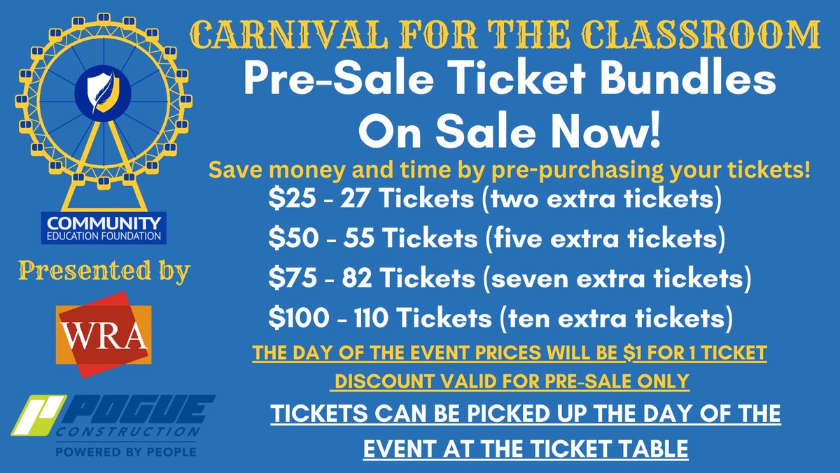 cisdef's tweet photo. Pre-sale ticket bundles are on sale NOW until Sept. 29! 

You do not need tickets to enter the carnival, but you will need them for all rides/activities.
Each ride/activity will be 3-6 tickets each

https://t.co/fueOB9omc0 https://t.co/X7PpNptsEe