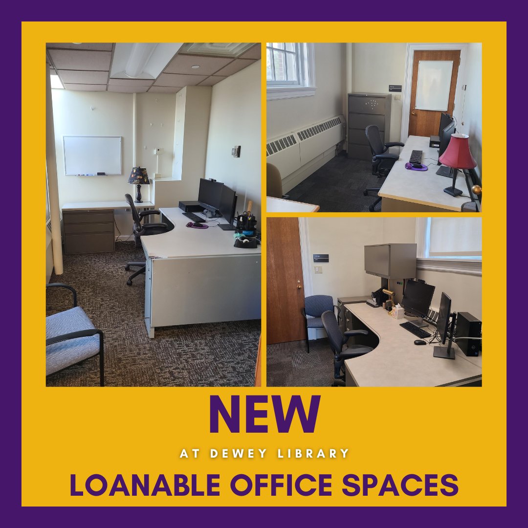 📚 Exciting News! 🤩 New: Dewey Library loanable office spaces! 🏢 Currently, first come, first served. Our offices provide a professional setting for 1:1 meetings, virtual meetings, or study space. ✨ More info in bio! #UAlbany #UAlbanyLibraries #StudySpace #OfficeSpace