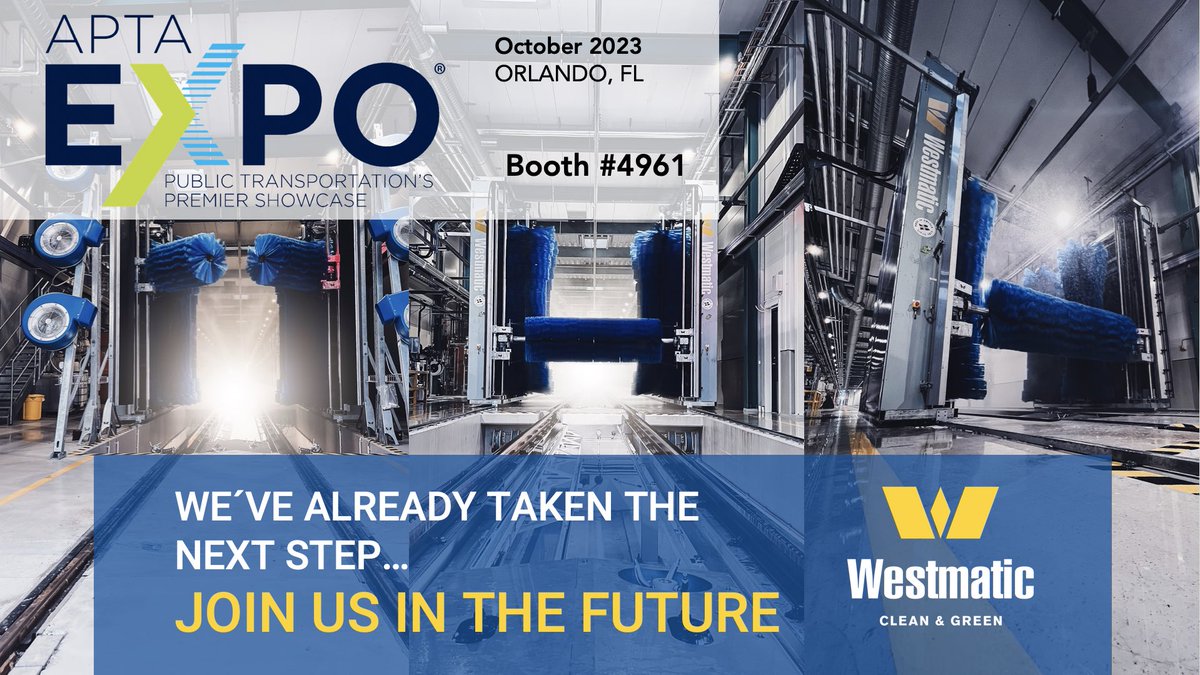 Westmatic's tweet photo. Come meet us at APTA between 9-11 October i Orlando, FL and learn more about the latest technology in the vehicle wash industry. 
Our latest Transit-Master will be showcased! 
#aptaexpo is free to enter. 
#westmatic #transitmaster #trainwash #buswash #transitauthority #disney https://t.co/ZmAhcnNcNF