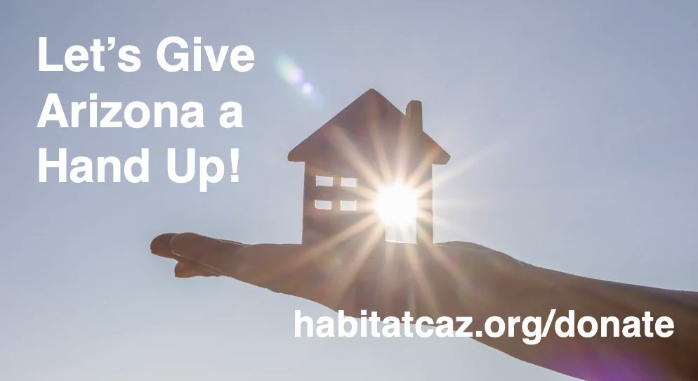 Together, let's build stronger homes 🏠, tighter communities 🔨, and a brighter future ☀️ for Arizona 🌵. Together, let's give #Arizona a hand up! 🙌💙💚

#GiveNow 👉 habitatcaz.org/donate

#AffordableHousing #HandUpArizona #BuildingBrighterFutures #habitatcaz…