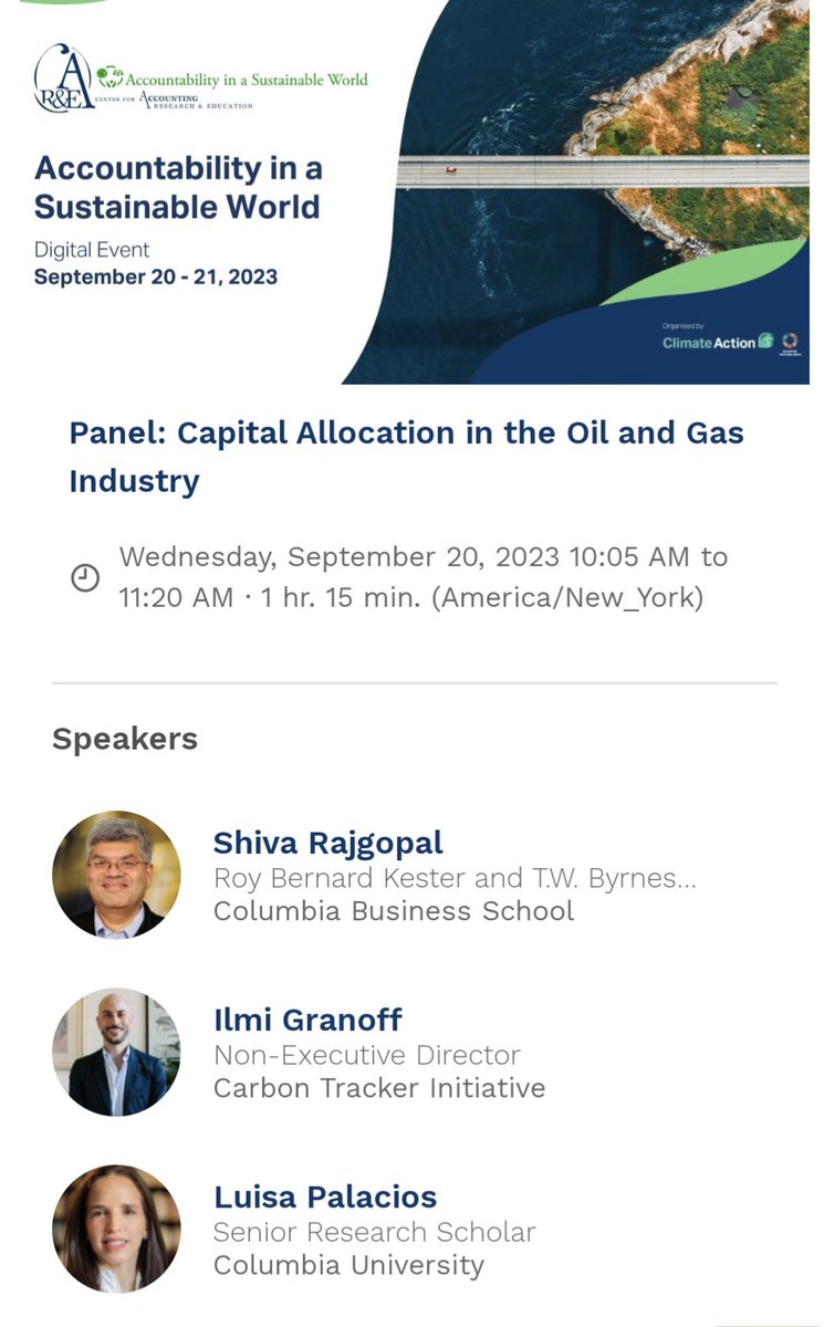 theilmatic's tweet photo. Join me, @Shiva_Rajgopal, and Luisa Palacios discussing capital allocation in the oil and gas sector on Sept 20 at 10:05 EST at Accountability in a Sustainable World Conference 2023
Free online registration: https://t.co/bl2TGmWa8Y
#ASWQ #ASWconference2023 #ClimateWeekNYC https://t.co/vmTXjaWdIu