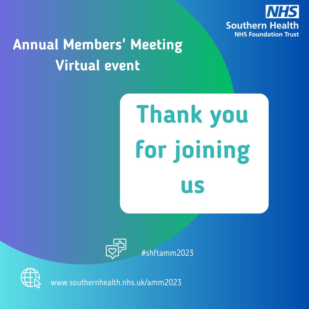 Thank you to everyone who joined us this evening for our Annual Members' Meeting - we are so glad you came and hope you enjoyed it. We will be sharing the videos and recordings of tonight's event in the next week. #shftamm2023 southernhealth.nhs.uk/amm2023