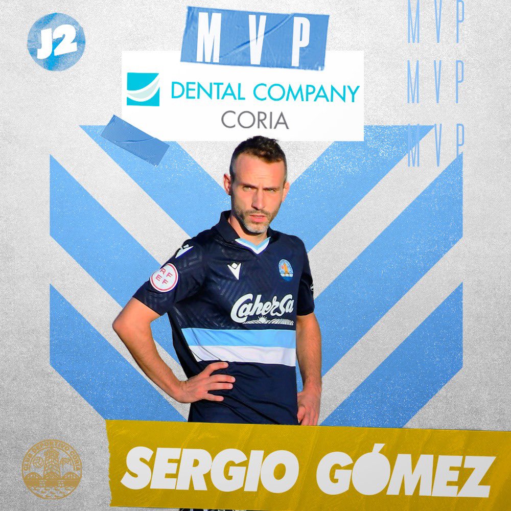 CDCORIA's tweet photo. 🥇 MVP CELESTE @DENTALCO J2 👉🏼 @sergiogomezf10 

🦷🪥 El Halcón 🦅 de Jaraíz de la Vera, sin duda uno de los mejores jugadores de la categoría, es elegido como MVP del encuentro 🆚 @CD_DonAlvaro, tras participar en todos los tantos celestes.

🩵 Así lo han decidido nuestros seguidores en la encuesta semanal a través de Twitter. ¡Un arranque de temporada soñado… A SEGUIR CON LA RACHA! 

📲 #VuelveASalirElSol #MVPDentalCompanyCoria