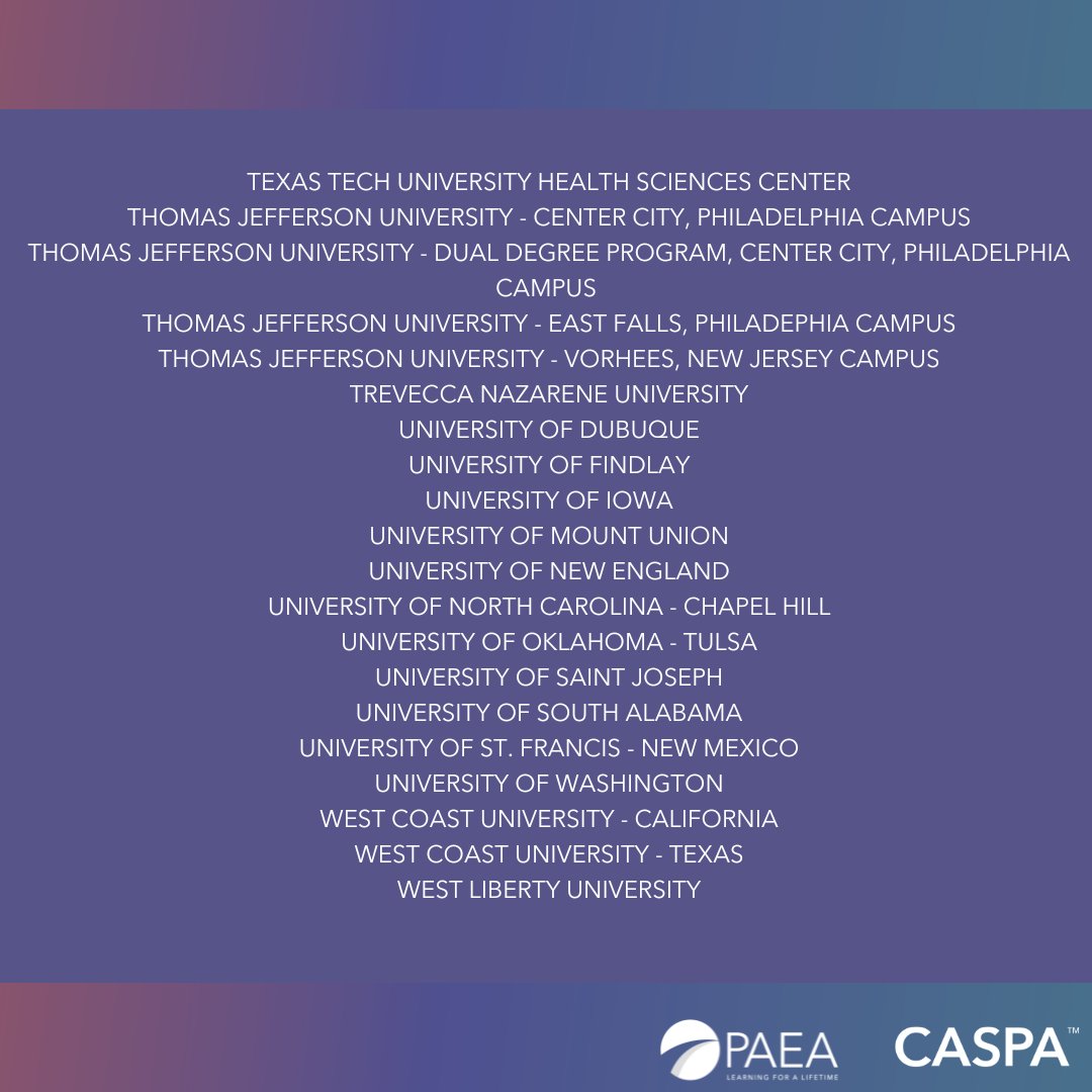 pa_focus's tweet photo. ✨Reminder: If you plan to submit your CASPA application to any of the PA programs below, remember to submit your application and materials by the 10/1 deadline! https://t.co/AbXWM8n6Fu