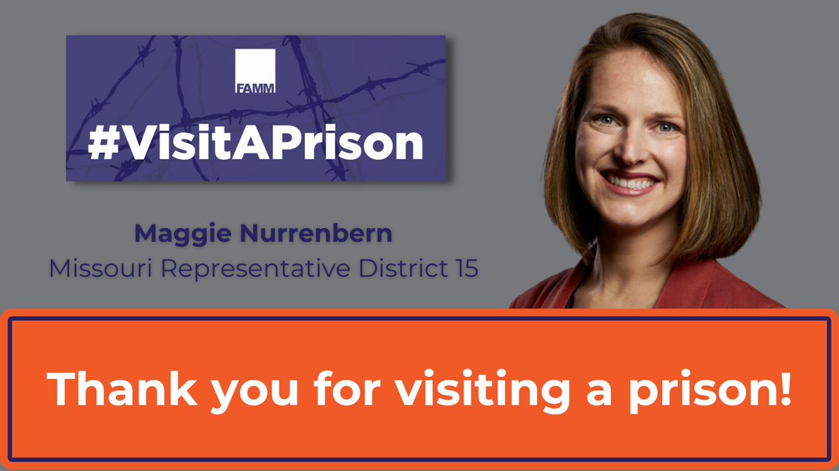 Thank you for accepting our #VisitAPrison challenge, <a href="/MaggieforMO/">Maggie Nurrenbern</a>. Legislators must have the power to change prison conditions, but it's equally important they understand these issues firsthand. We appreciate you learning about our prison system and those seeking rehabilitation.