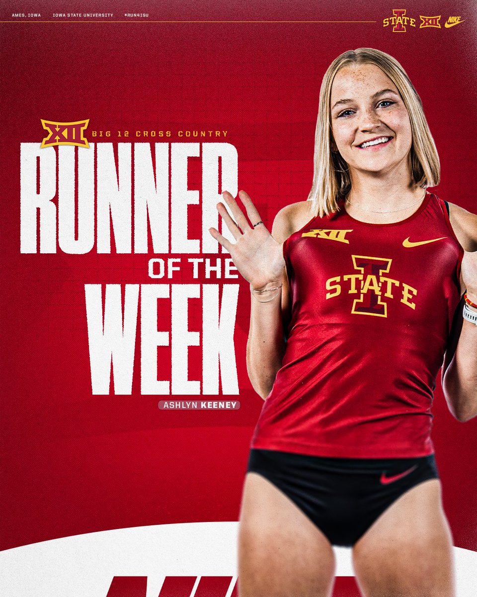 First Big 12 weekly honors for <a href="/ashlynkeeney/">ashlyn keeney</a>!! 👏

🔗: bit.ly/3LvXMpD

#Run4ISU | #AsAUnit | #NCAAXC23