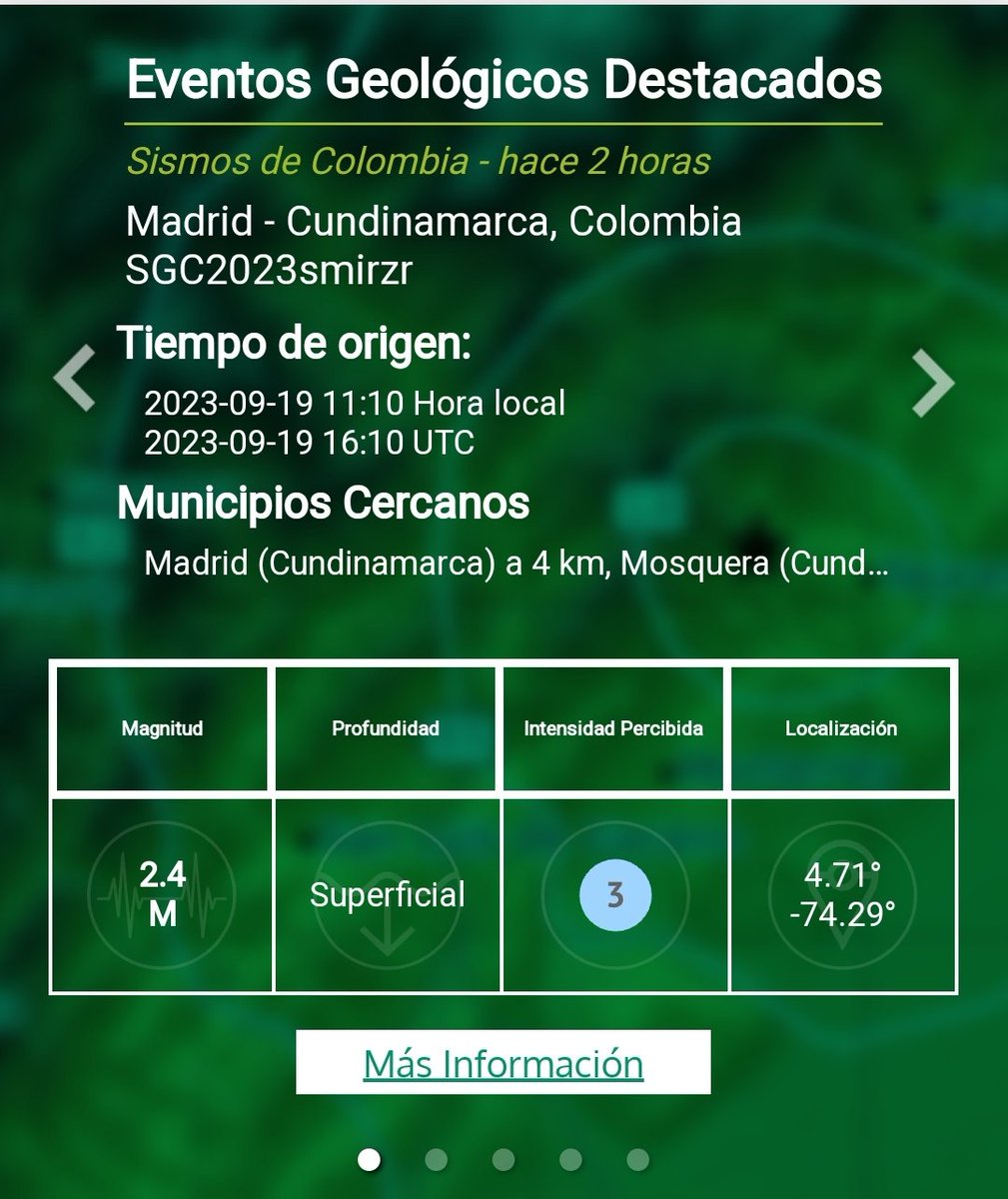 #Importante || De acuerdo al <a href="/sgcol/">Servicio Geológico Colombiano</a>, a las 11:10 a.m. se presentó leve sismo en Madrid, con una magnitud de 2.4 en la Escala de Richter.
Convocamos comité extraordinario de Gestión del Riesgo para analizar la situación, como parte de las medidas preventivas permanentes.