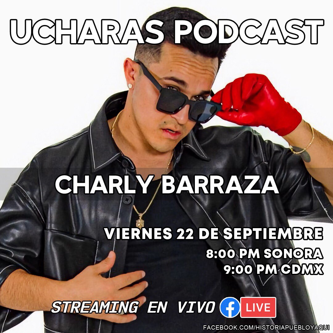 🎙️ Ucharas Podcast T02E05 - Charly Barraza 🎶 👉 Un cantautor sonorense con éxitos como “Humo Tranquilizante” y “El Chavalon” Viernes 22 de septiembre 🕗 8:00 PM Son / 🕘9:00 PM CDMX facebook.com/events/8554147… #puebloyaqui #podcast #ferpyson #sonora #ciudadobregon #ucharaspodcast