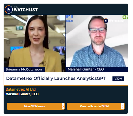 datametrex's tweet image. ⚡️AnalyticsGPT gives you the ability to access and analyze data, faster than ever before!
📺Watch the latest interview with CEO, Marshall Gunter: bit.ly/3LvXH5j 
✔️Advanced #Analytics
✔️Find the #data you&apos;re looking for! 
➡️Learn more: datametrex.com/analyticsgpt
#AI #GPT