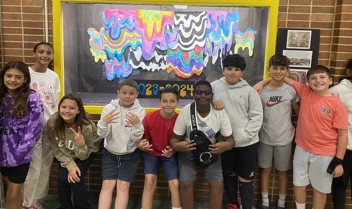 Willow 6th graders sure are proud of their collaboration on these “drip art” murals inspired by the American artist, Jen Stark. They worked hard to welcome everyone back to school.  Hope your year is “dripping” with excitement and creativity! <a href="/WillowRoadVS13/">Willow Road School</a>