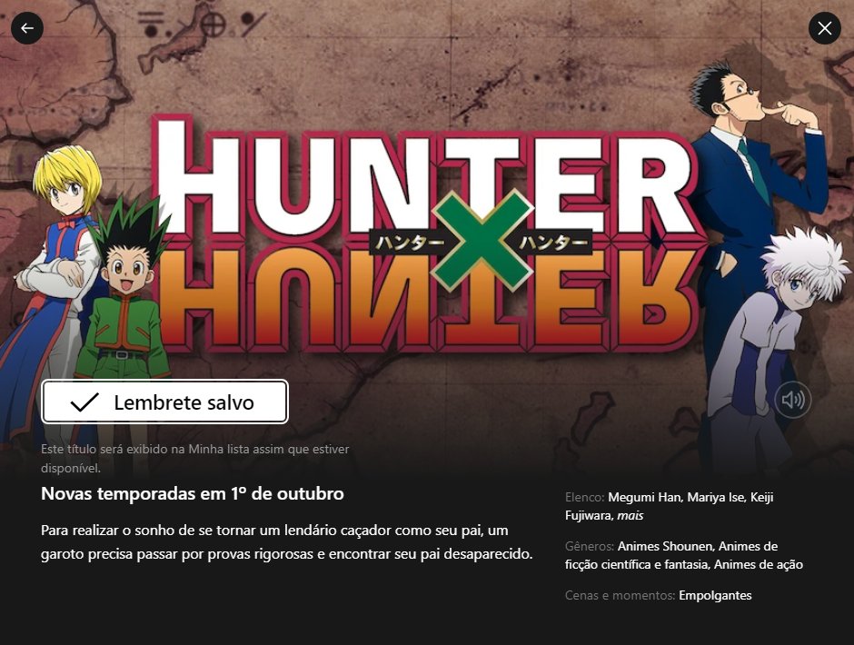 ANIME-se on X: Hunter x Hunter chega em 1º de outubro na Netflix   / X