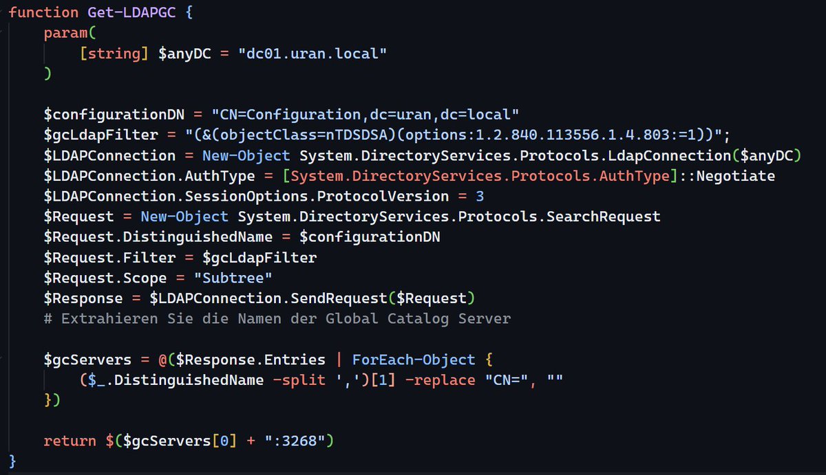 Thanks <a href="/cj_berlin/">(account is frozen forever)</a>  for your excellent post on PowerShell and AD with System.DirectoryServices.Protocols at PowerShell Saturday of #PSUGH. I thought that if Multi Domain, then one should also look for the GC in this way. I have prepared something :-) This should  work with Core!