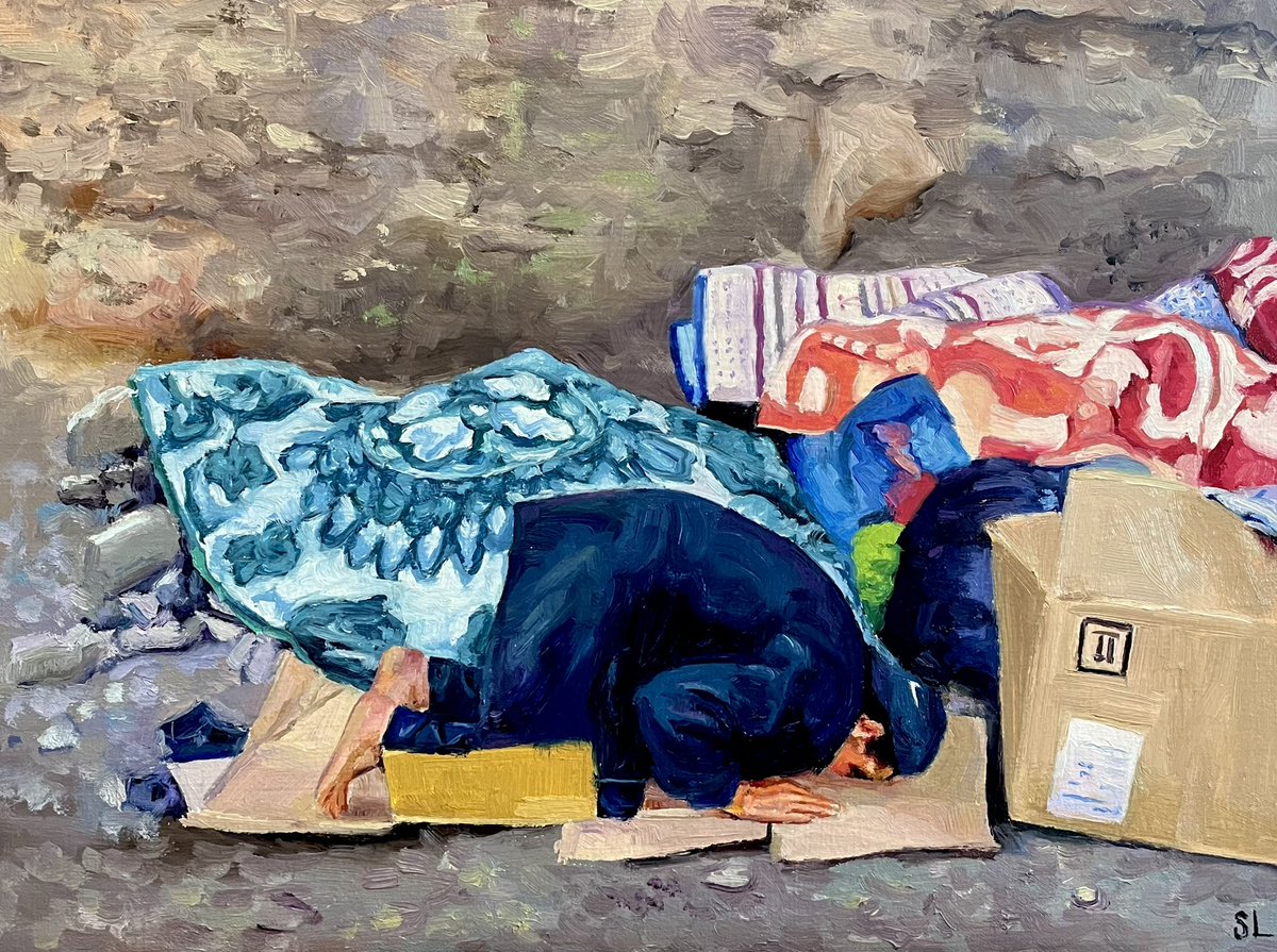 I had to paint this photo of a Moroccan man praying after the earthquake