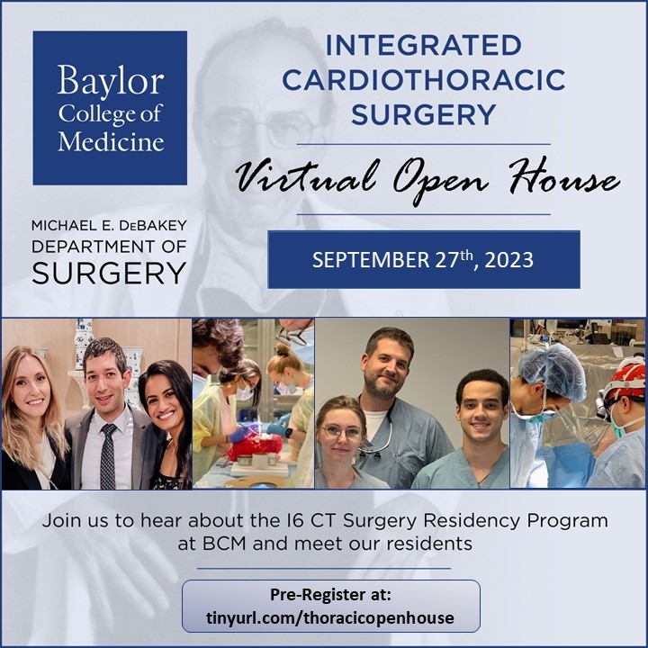 BCM_Surgery's tweet photo. Join the Thoracic Surgery Integrated Virtual Open House - September 27, 2023 https://t.co/1yLtH40pxJ