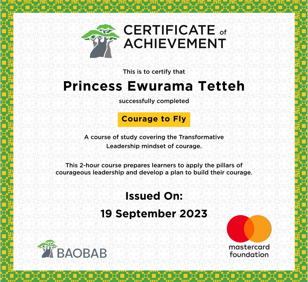 3wurama's tweet photo. #2023CMC 
#ADecadeOfImpact
#YoungWomenLeadingChange
Today, we had a baobab session, where I took a course on Courage to Fly; taking into account the story of the first black woman pilot, Refilwe Ledwaba. Check our her story!
@MastercardFdn 
@camfedghmcfsch1 https://t.co/mQifPdb8NW