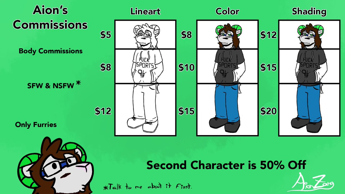 AionZang's tweet photo. I'm going to start working again, and I'm kind of gonna need the money, so I'm officially opening commissions again. Dunno for how long, but for now I'm opening three spots ^^

If you're interested, let me know and we can talk things out! c: https://t.co/mO7STlWmwZ