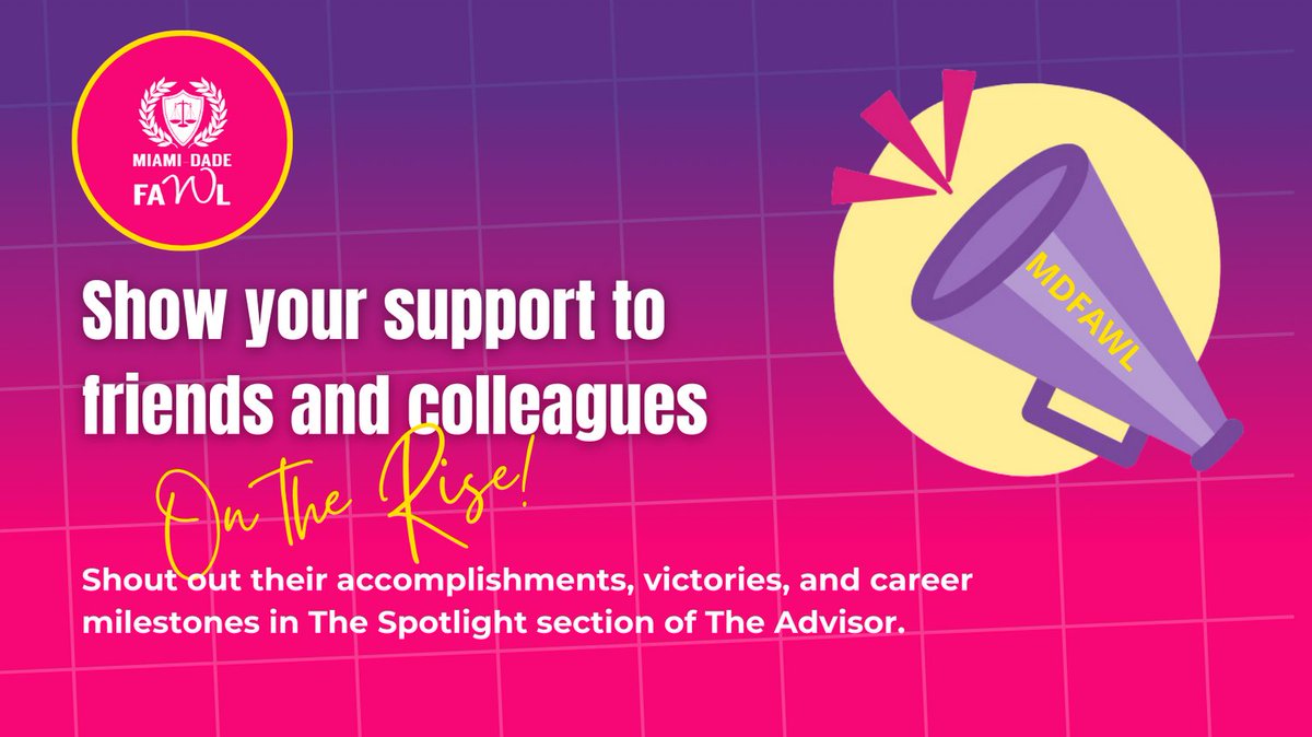 Did you, a member of your firm, or a friend recently get promoted, have a big win, or earn recognition for their good work (looking at you, Best Lawyers)? 

Email advisor@mdfawl.org to get them recognized in the upcoming edition of our digital magazine!