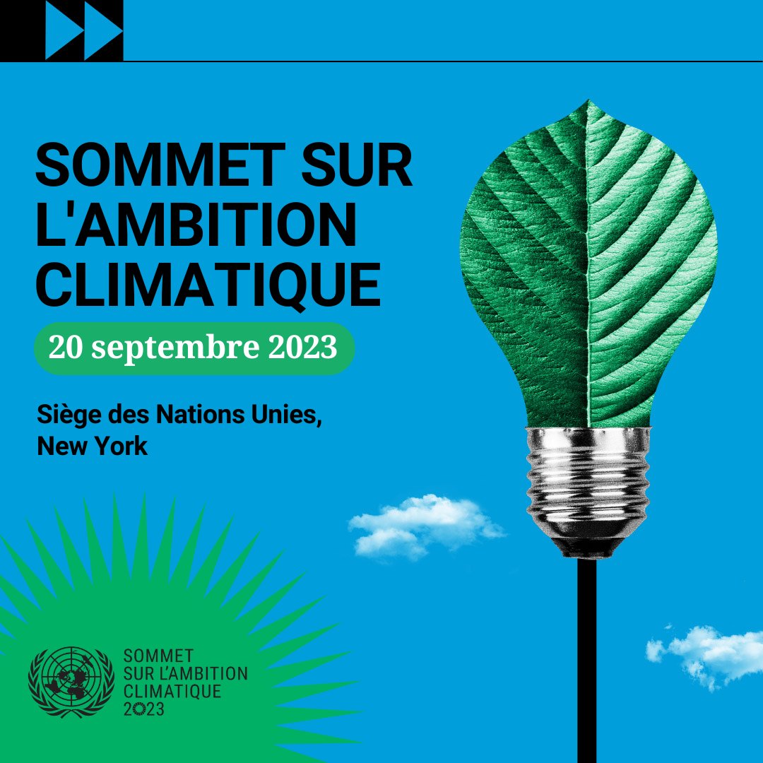 ONU_fr's tweet photo. La crise climatique a causé des dégâts énormes &amp; les gaz à effet de serre sont à des niveaux record. 

Le Sommet sur l'ambition climatique vise à accélérer l'action des gouvernements, des entreprises, de la finance, des autorités locales et de la société civile. ⬇️