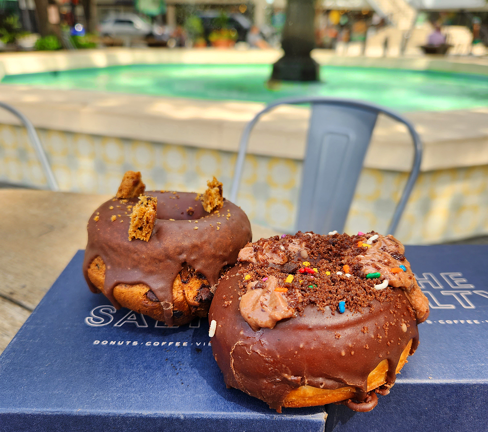 A  Chocolate Chip and a Funfetti Dirt Pie at the new @TheSaltyDonut #HydeParkVillage #SouthTampa #donutquest