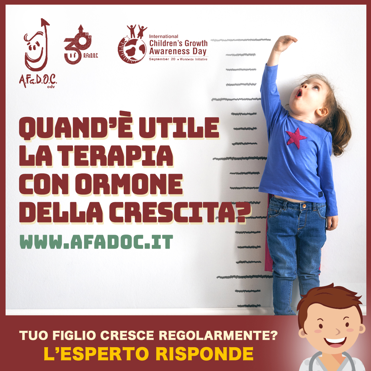 AfadocOnlus's tweet photo. Buona Crescita = Buona Salute!
Tuo figlio cresce regolarmente? Scoprilo!
Quand’è utile la terapia con ormone della crescita?
Clicca e leggi la risposta dell'esperto!
https://t.co/zYD4qYHRtd
#afadoc #endocrinologia #pediatria #crescita #ChildGrowthAwareness @icosep https://t.co/Vzl7vMFydW