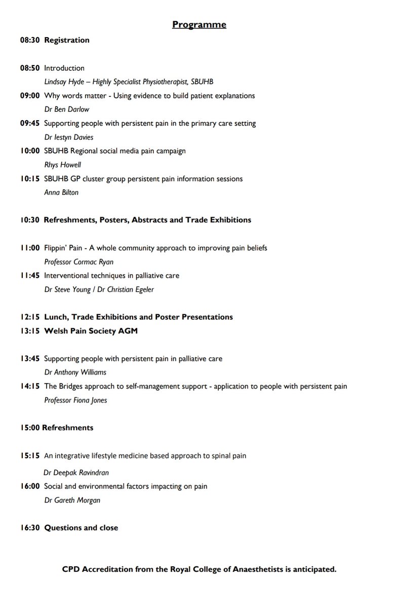 mattcwebb42's tweet photo. #persistentpainwales 
#WPSASM
Here's the programme for the WPS ASM Oct 6th in Swansea. Lots of topics discussed by prestigious speakers in line with the refreshed Living with Persistent Pain guidance launched yesterday. Hope to see you there.
https://t.co/Qt3aWPBfkF https://t.co/Wj6fE0O1Vj