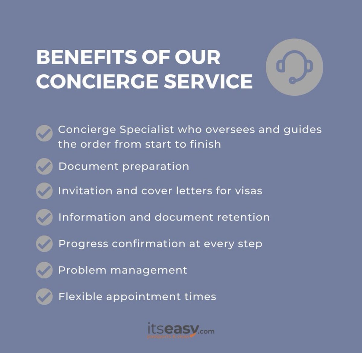 Our concierge specialists can draft individualized letters of invitation and business cover letters that will be accepted in support of the visa application! Find out more by visiting itseasy.com or contacting us at 1-866-ITSEASY