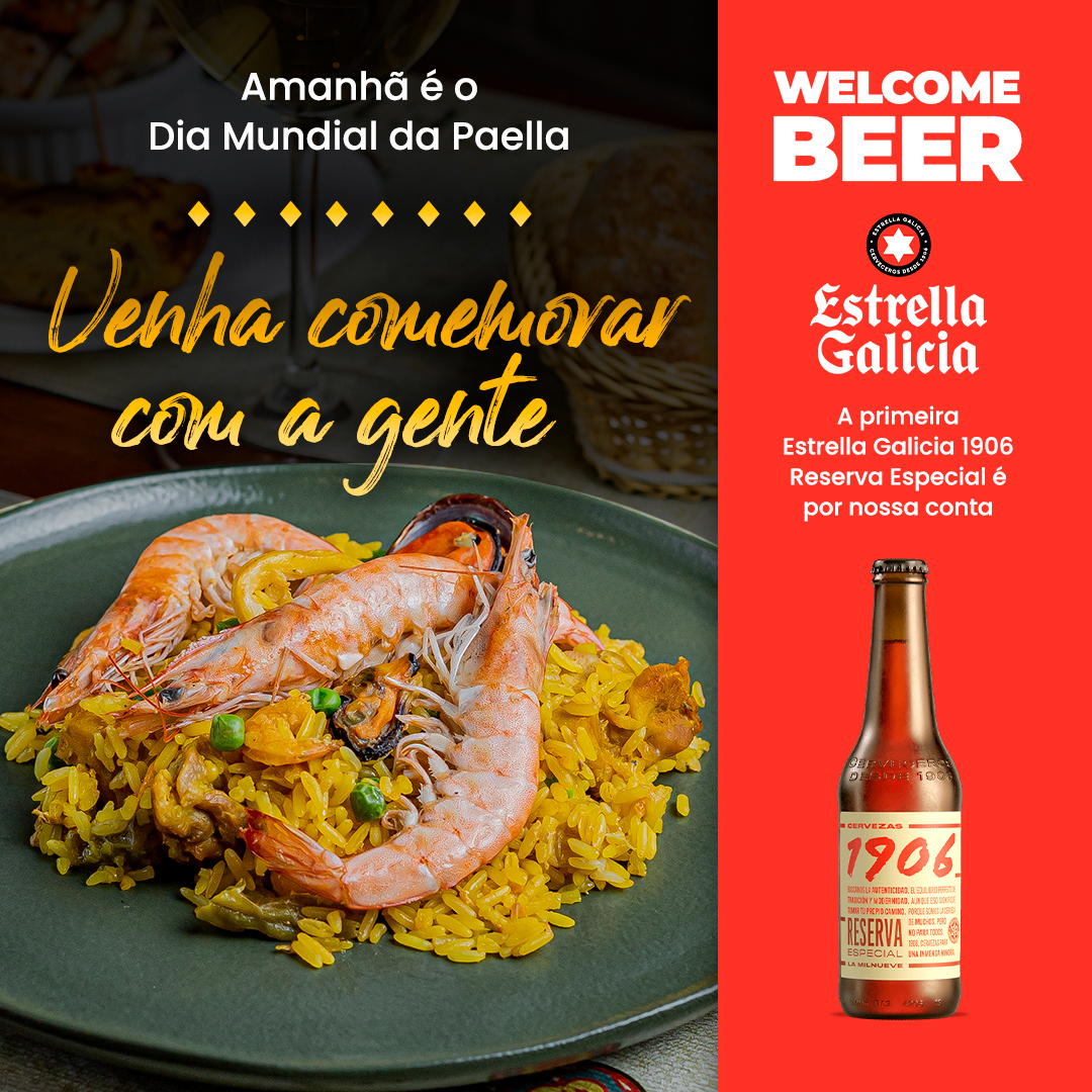 Amanhã, 20 de setembro, é o Dia Mundial da Paella, teremos uma comemoração especial aqui no Paellas Pepe.

Para todos os clientes, no almoço ou jantar ofereceremos uma Welcome Beer, uma Estrella Galicia 1906 Reserva Especial como cortesia. 

#diamundialdapaella #paella #espanha