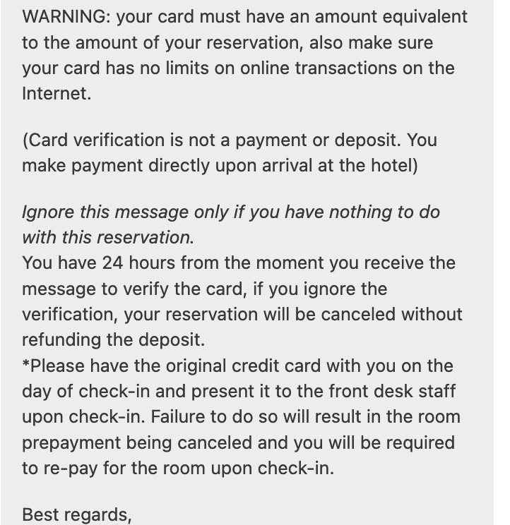 WISE16's tweet photo. https://t.co/RKbWtLHSg9 #ScamAlert  
Today I received a message within @bookingcom app from a property for which I booked a holiday later on the year. 

Two messages asking with a sense of urgency to confirm my credit card details or the booking may be cancelled. 

(thread) https://t.co/d4HwVCKwwU
