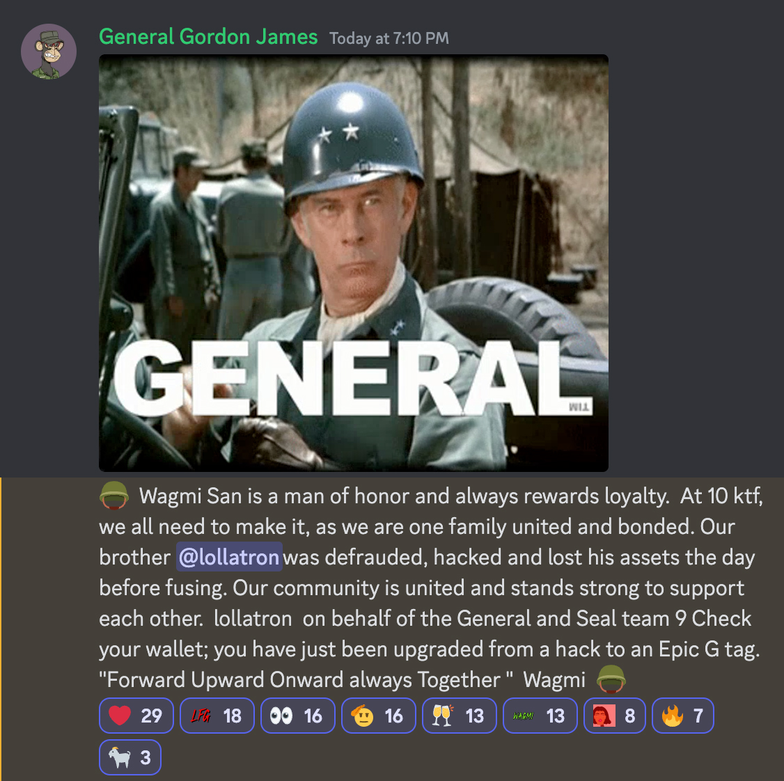 What an emotional rollercoaster.
I have no words.
I salute you <a href="/General6316/">General Gordon James</a> 🫡
Thank you and the <a href="/10KTFshop/">Wagmi-san</a> community for your support.