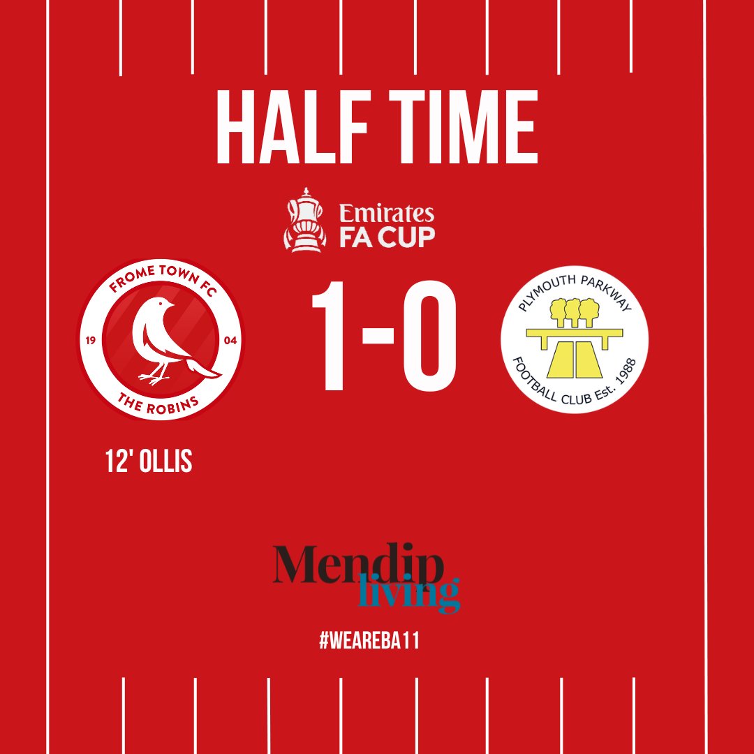 HALF TIME: Frome have a lead and they’ve had to work for it. James Ollis’ strike is the difference as the drizzle blows across Badgers Hill. Work to do yet! #BA11 #FromeTownFC