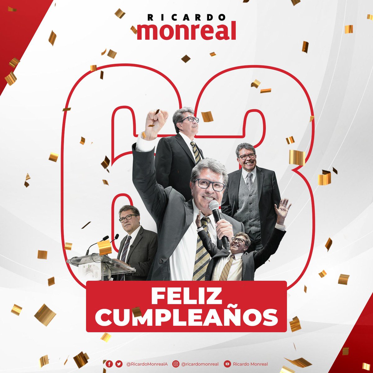 NMonrealista's tweet photo. ¡Feliz Cumpleaños al compa Ricardo Monreal! 🎈🎈🎉🎉🎁🎁🎂 
63 años siendo una gran persona, comprometido con México en todos los sentidos. https://t.co/ZUQwLbyz7h