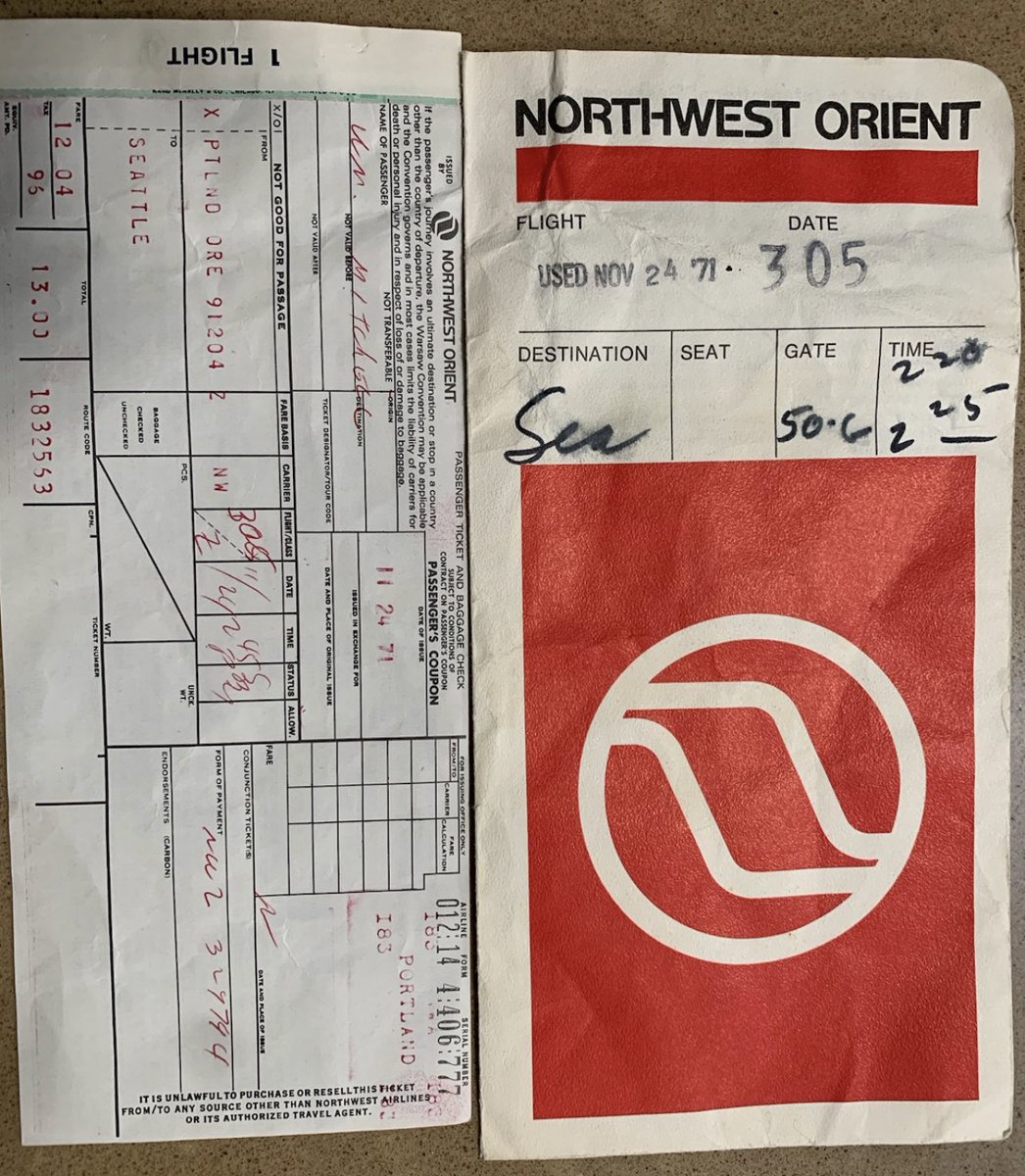darrenrovell's tweet photo. There are not many things that will stop me in my tracks more than the words Stacy Beadle uttered to me last night in Scottsdale. 

“My dad was on D.B. Cooper’s flight…sat in the back near him…he still has the ticket.”

🤯🤯🤯🤯🤯🤯🤯🤯 https://t.co/CzfNI1ULqa