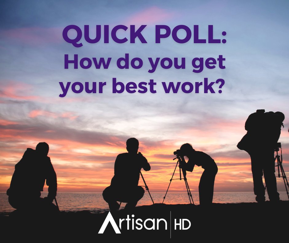 ArtisanHD's tweet image. How do you get your best work?

A. Planning 

B. Spontaneity  

C. Flexibility

What has been your best or favorite piece because of your process?

#ArtistProcess #CustomArtwork #PhotographyProcess #Inspiration #ArtisanHD #LensOpportunity