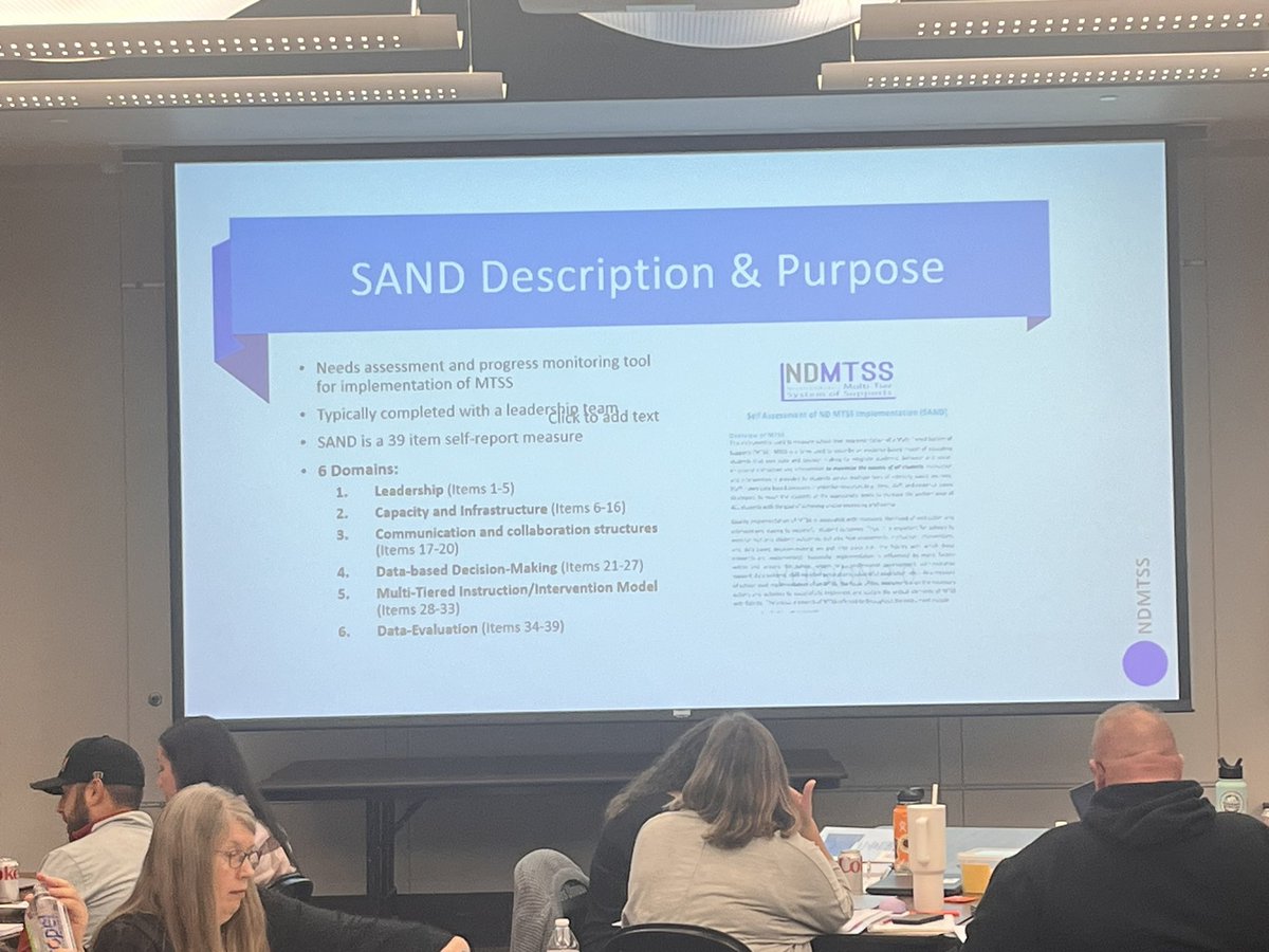 Kayak Durkin from <a href="/crea_nd/">Central Regional Education Association</a> presenting on the SAND model that allows schools to measure school-level implementation of MTSS!  Way to represent!  ndmtss.org/sand/. REAs working together <a href="/NDSEEC/">South East Education Cooperative</a>