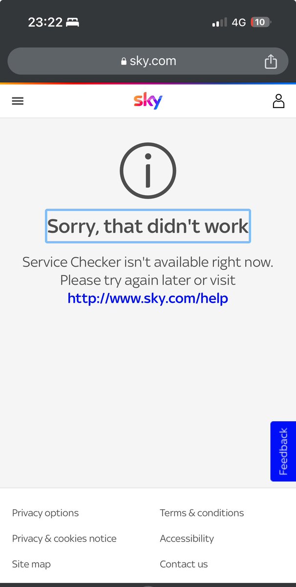 rupme's tweet photo. @SkyHelpTeam even your service checker is down, and app undergoing maintenance. Wow. #skybroadband https://t.co/tldfHRFYLb