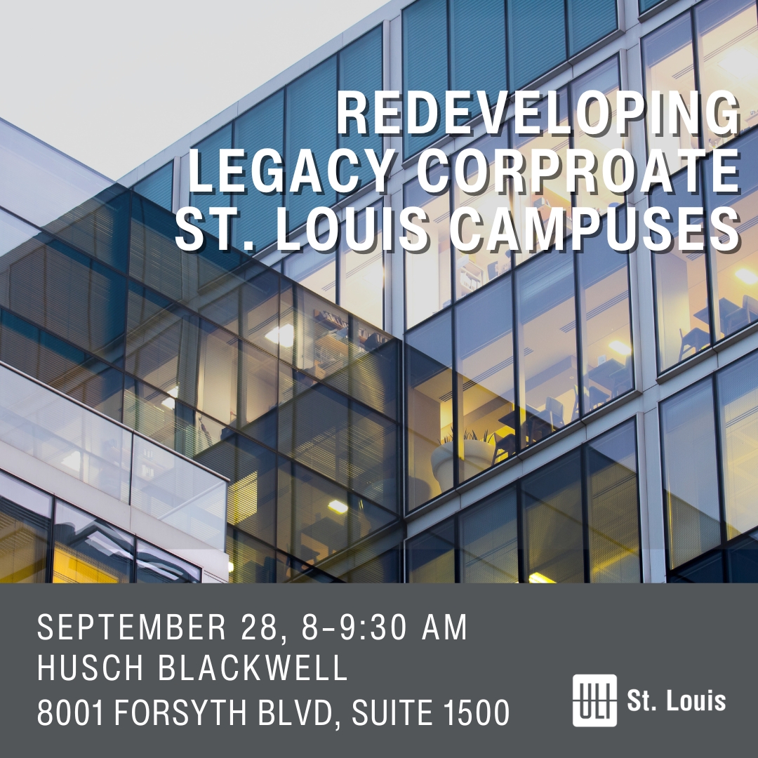 What does the future of St. Louis’ corporate campuses look like, &amp; how do we adapt for the future?

Join ULI St. Louis for a panel discussion with the teams developing the Bayer Campus in Creve Coeur and the MetLife Campus in South County. 

Register now!
bit.ly/3PL0r1q