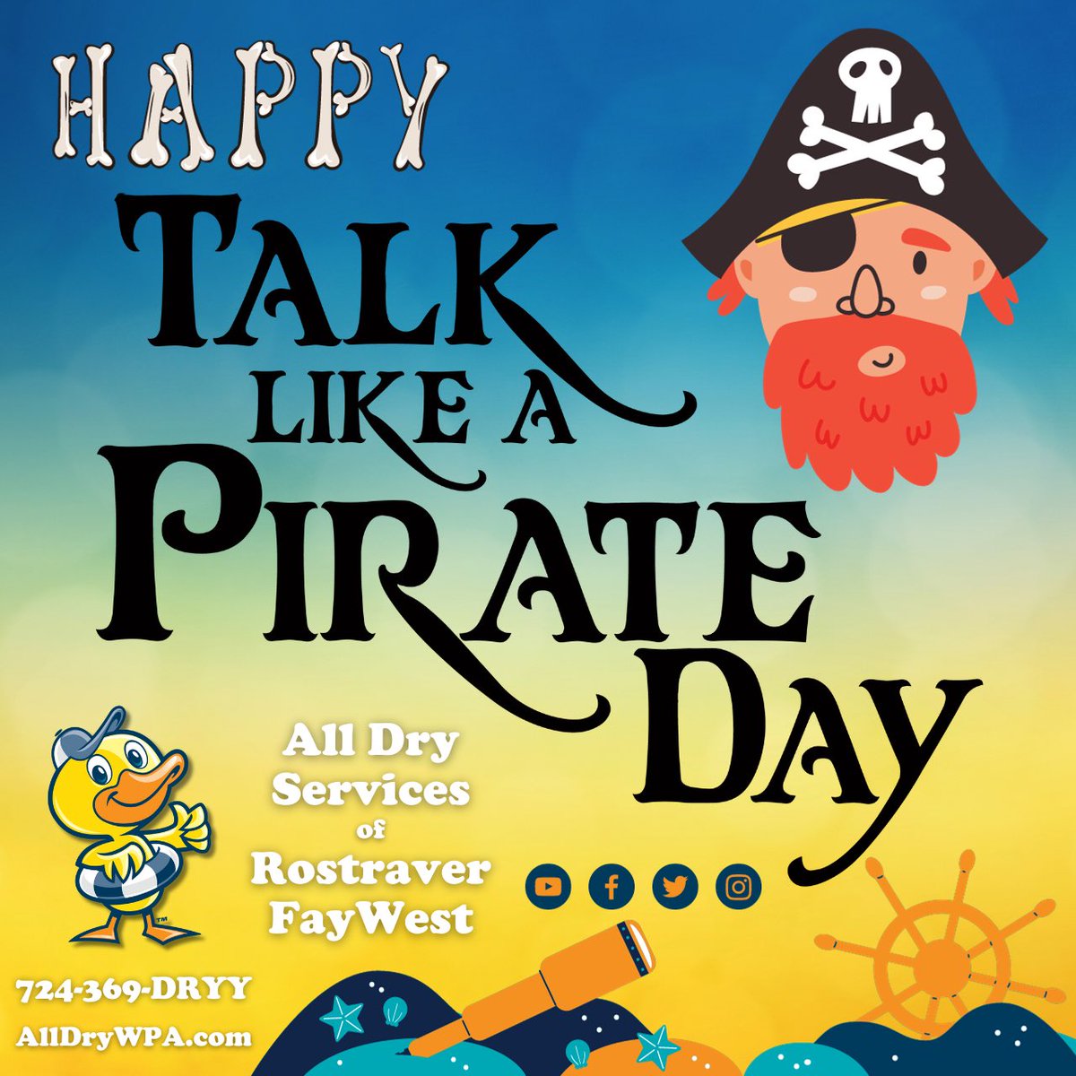 AllDryRostraver's tweet photo. Arrrrrrrrr, mateys &amp; ducklings! Don’t ya be forgettin’ how we make mold &amp; moisture walk the plank! ⛵️🦜🏴‍☠️
#TalkLikeAPirateDay #TalkLikeAPirateDay2023 #talklikeapirate #alldryservices #westmorelandcounty #MonValley #fayettecounty #RestorationExperts #moldremediation #moldremoval https://t.co/Ap8AcGR9Jy