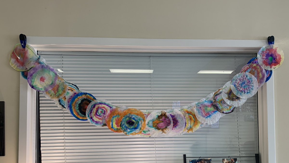 cacrowell85's tweet photo. Friday (9/15/23) was International Dot Day celebrating the great @peterhreynolds book about making your mark and thinking outside the box! We made our mark on coffee filters and decorated our classroom. https://t.co/EULiSPiTQx