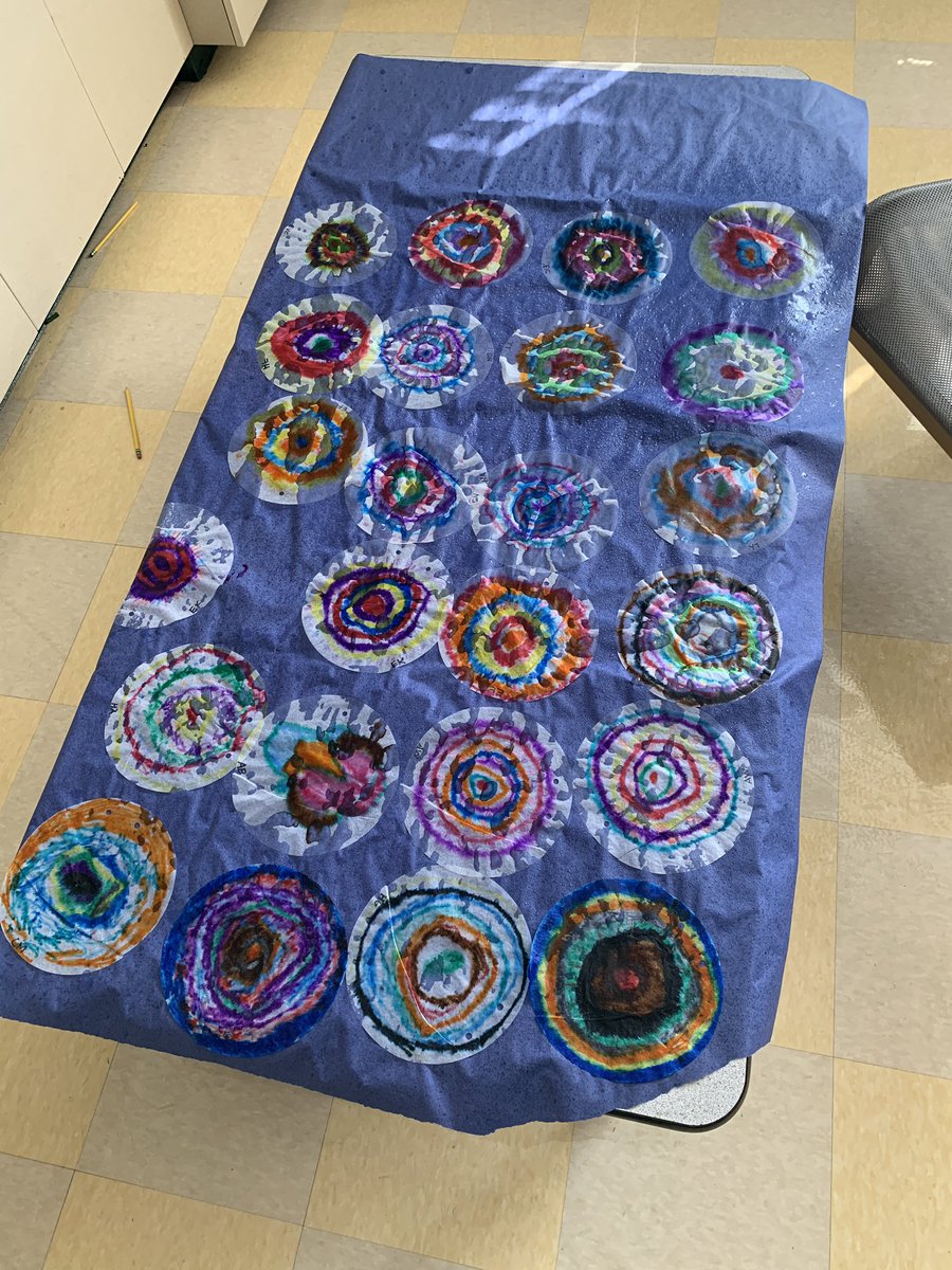 cacrowell85's tweet photo. Friday (9/15/23) was International Dot Day celebrating the great @peterhreynolds book about making your mark and thinking outside the box! We made our mark on coffee filters and decorated our classroom. https://t.co/EULiSPiTQx